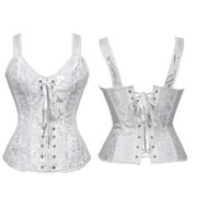 Women's Jacquard Shoulder Straps Corset Tops Lace Up Overbust Bustier Renaissance Court Push Up Crop Tops Waist Cincher